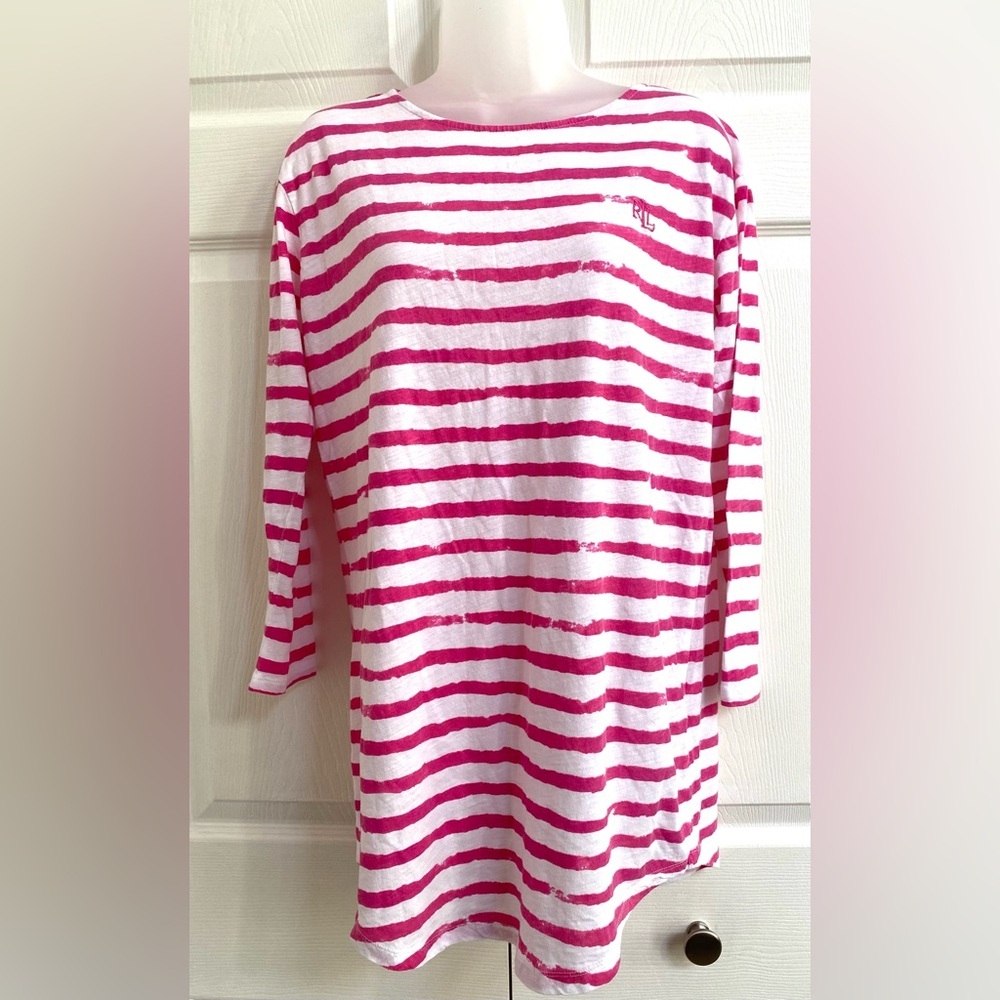 Lauren Ralph Lauren shirt dress tunic cotton pink white size Small